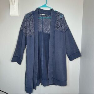 Soft surroundings open front Ellie topper eyelet lace cardigan boho xl cotton